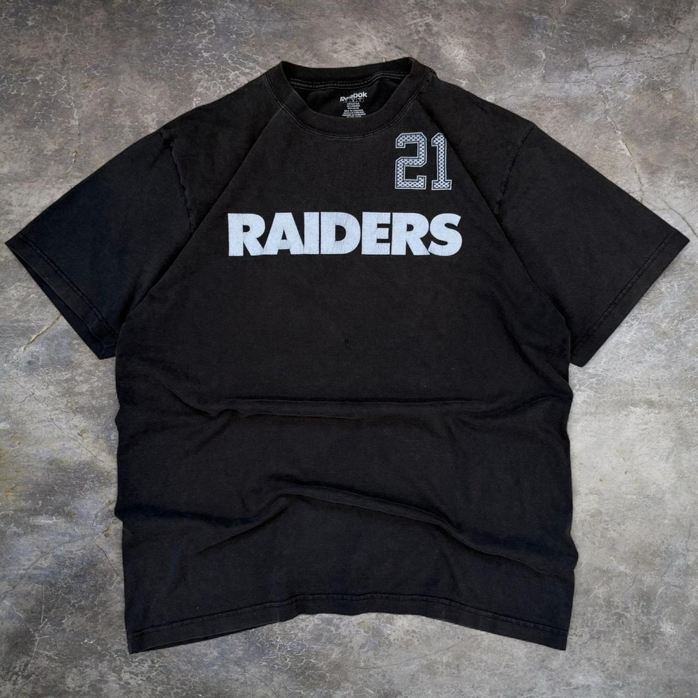 Vintage Reebok Oakland Raiders Nnamdi Asomugha Faded Black Tee Men's Large Y2K